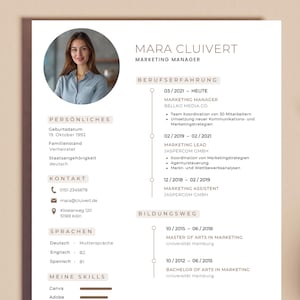 Plantilla de solicitud con CV, carta de presentación, portada con foto, plantilla de muestra, formación académica, experiencia profesional, Canva