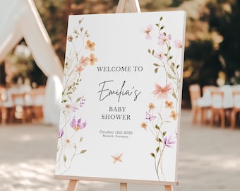 Baby Shower Welcome Sign Baby Party Wildflowers Template Surprise Party