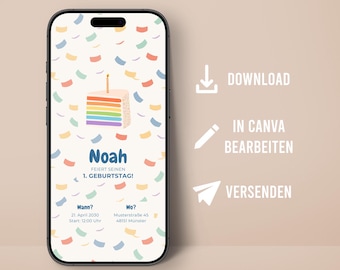 Invitation Children's Birthday Digital Template Personalizable send Messenger Invite friends