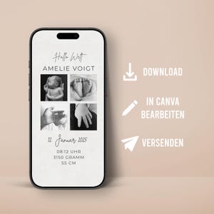 Modelo personalizável de anúncio de nascimento digital para modelo de telefone celular de cartão de nascimento WhatsApp Canva nascimento filho filha com foto