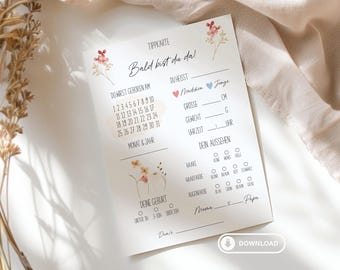 Baby party tip cards to fill out Baby shower Gender Reveal gift idea as download PDF Tips for the birth of the baby