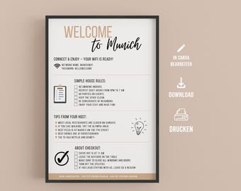 Welcome sign for Airbnb customizable WiFi password sign | House rules | Digital guest sign for vacation rentals & hotels Digital template