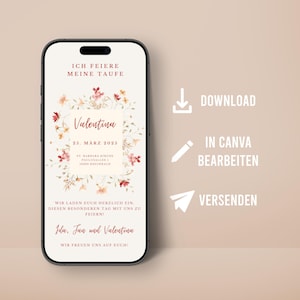 Invito digitale battesimo fiore design personalizzato comunione cresima spedizione mobile