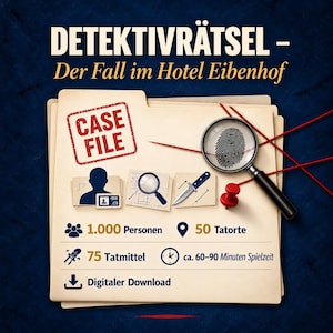 Detektivspiel für Krimi-Fans | Digitales Logikrätsel zum Ausdrucken | Ausschlussrätsel, Knobelspiel & Rätselbuch für Spieleabend Freunden