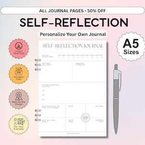 Minimalist A5 Self Reflection Journal Inserts | Modern Planner PDF (Digital Download)