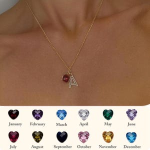 Collar con inicial de oro de 14 quilates y piedra de nacimiento, collar con inicial personalizado, collar personalizado, collar con piedra de nacimiento, regalo de cumpleaños para ella