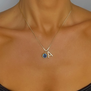 Dainty Initial Necklace with Birthstone, Custom Letter Necklace, Personalized Jewelry