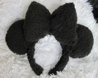 All Black Sherpa Mickey Headband | Handmade Mouse Ears