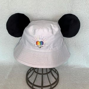Rainbow Love Wins Bucket Hat Sun Hat with Mickey Ears! Limited Quantity and Ready to Ship.