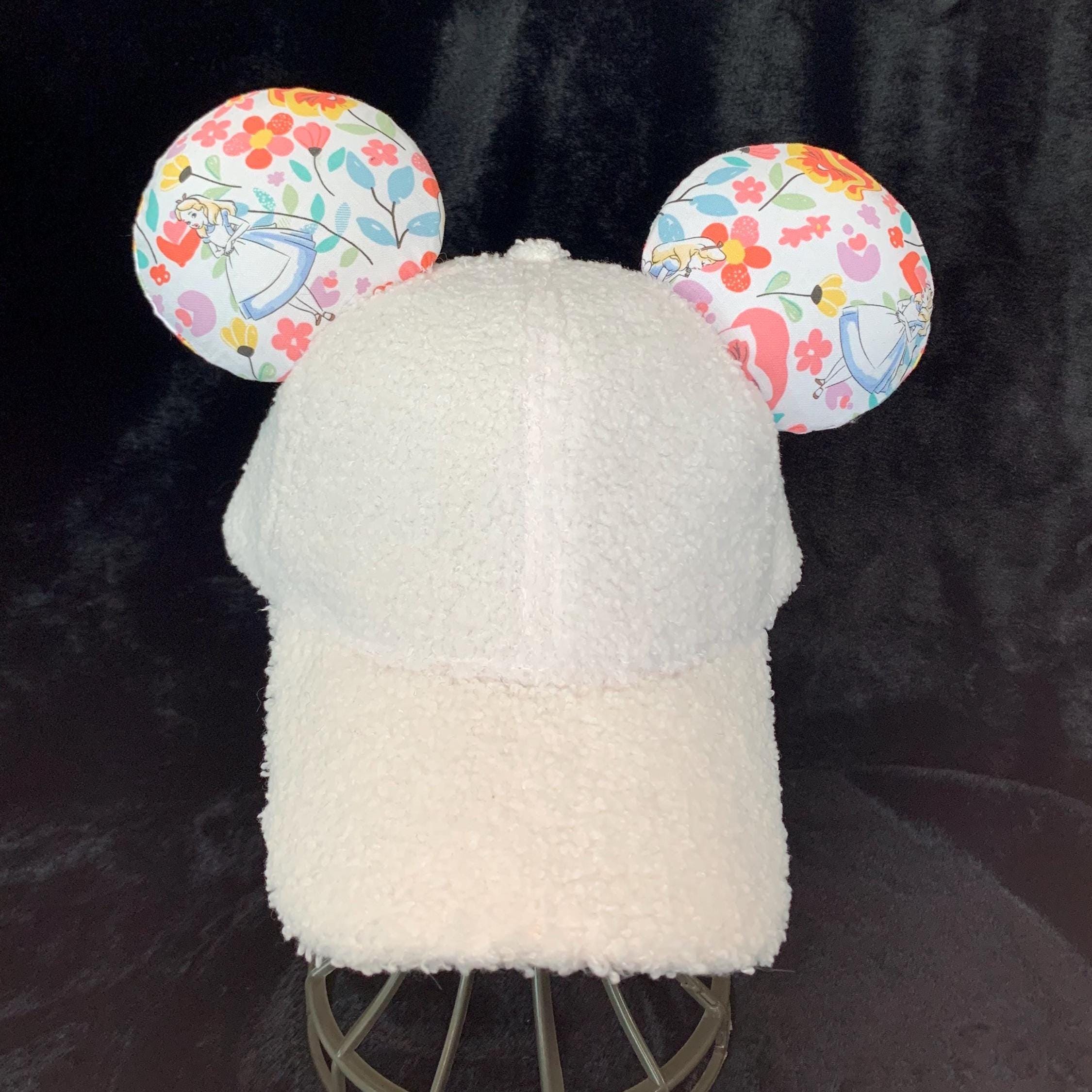 White Sherpa Baseball Hat with Alice in Wonderland Mickey Ears – Whimsical,  Handsewn, Adjustable