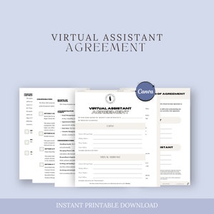 Vertragsvorlage für virtuellen Assistenten, Dienstvereinbarung für virtuellen Assistenten, freiberuflicher Vertrag, Vereinbarung für persönlichen Assistenten, VA-Vertrag, Canva