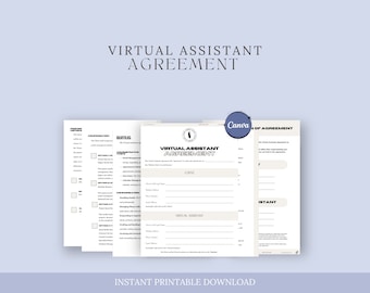 Virtual Assistant Contract Template, Virtual Assistant Service Agreement, Freelance Contract,Personal Assistant Agreement, VA Contract,Canva