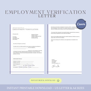 Professional Employment Verification Letter Template, Employee Salary Verification,Employment Verification Letter, Human Resource Form,Canva