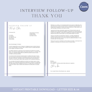 Plantilla de carta de agradecimiento por entrevista, carta de agradecimiento, plantilla de carta de agradecimiento, plantilla de Word, carta simple, Canva