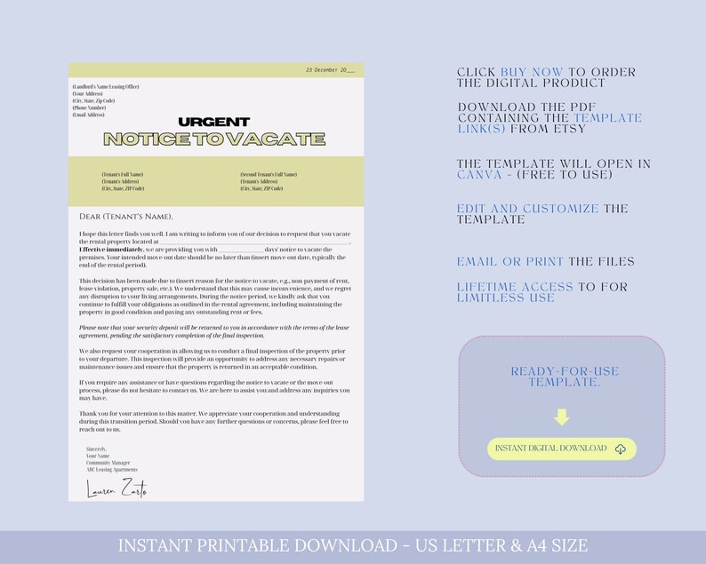Carta de aviso de desalojo, carta de terminación del contrato de alquiler, aviso de terminación del propietario, aviso de mudanza, aviso de finalización del arrendamiento de alquiler, Canva imagen 4