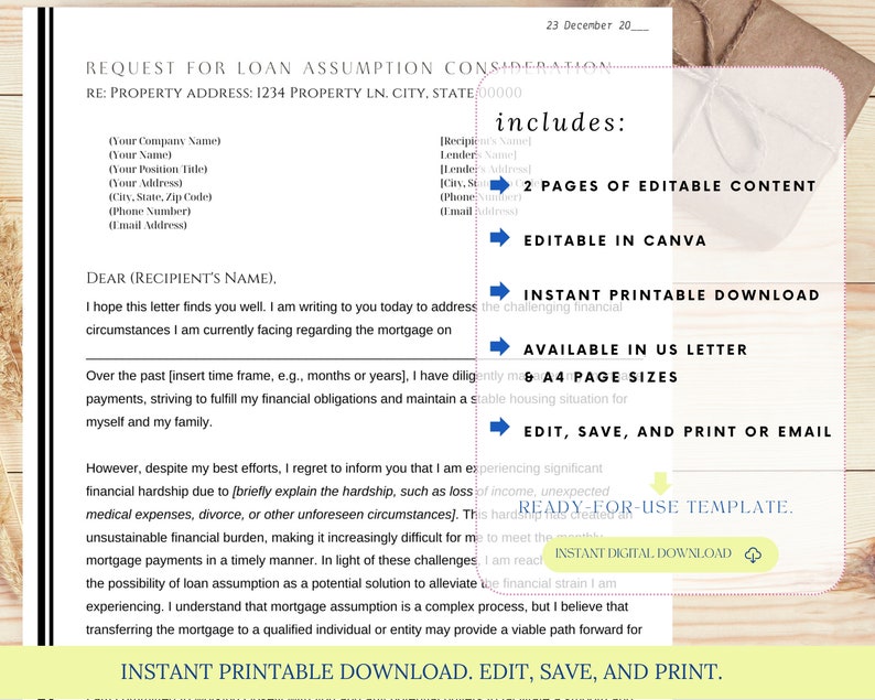 Loan Assumption Distress Letter, Request for Loan Assumption