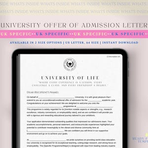 Modelo de carta de oferta de admisión a una universidad específica del Reino Unido, oferta de admisión, oferta de admisión a una universidad (UCAS), carta de oferta de posgrado
