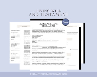 Living Will and Testament, Last Will and Testament Template, Last Will and Testament Form, Last Will And Testament Printable,Legal Will Temp