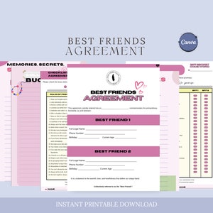 Acuerdo de mejores amigos, acuerdo de amistad, contrato de amigos, regalo de mejor amigo, regalo para niñas, regalos de BFF, lista de deseos, temperatura de nota de amor de BFF