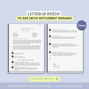Carta de intención de demandar con modelo de demanda de acuerdo, aviso legal, disputa de reclamo, carta de disputa, carta de intención de demandar, reclamo legal, Canva
