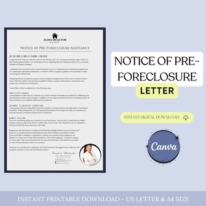 Notice of Pre-Foreclosure Letter Real Estate , Foreclosure Prospecting Letter Template,Pre-Closure Letters, Realtor Flyer,Real Estate Mailer