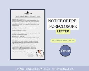 Notice of Pre-Foreclosure Letter Real Estate , Foreclosure Prospecting Letter Template,Pre-Closure Letters, Realtor Flyer,Real Estate Mailer