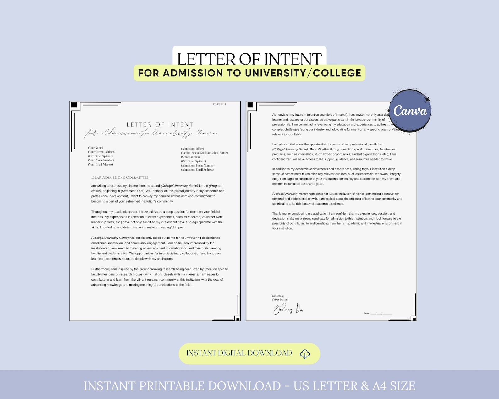Letter of Intent for Admission to University/college Template,college ...