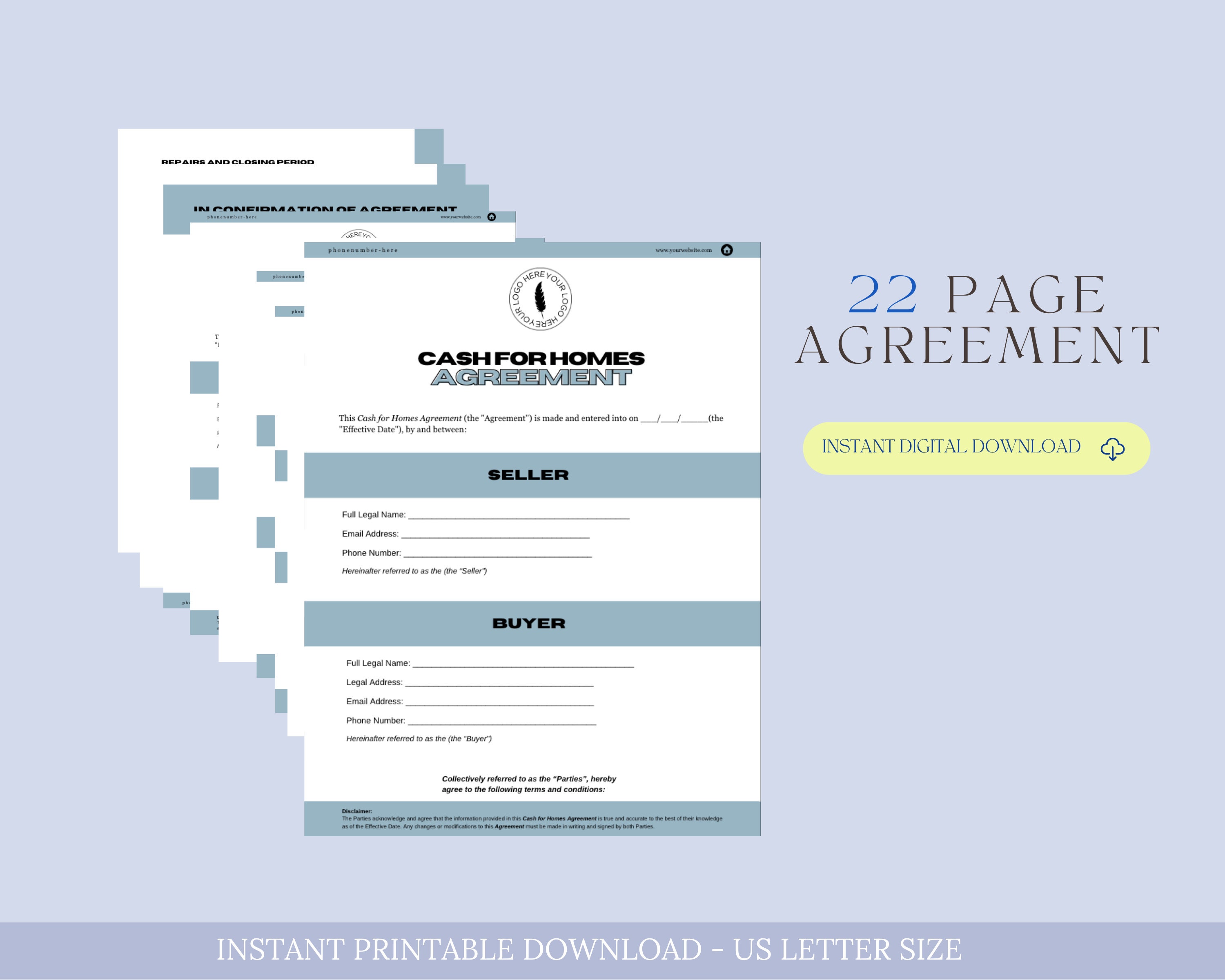 Simple Property Cash Contract Cash for Homes Agreement Contract, Purchase Agreement, Real Estate ...