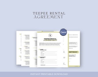 Teepee Rental Agreement, Editable Tent Rental Agreement, Party Equipment Rental Contract Template, Party Tent Rental Contract, Event Decor