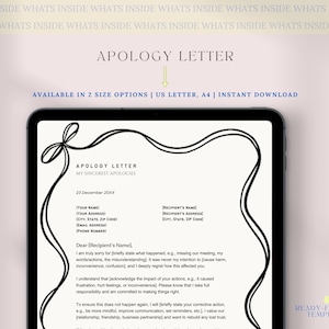 Entschuldigung Brief Vorlage, Professionelle Entschuldigung Brief Vorlage, Entschuldigung Brief für Fehler, Formelle Entschuldigung Vorlage, Geschäft Personal Printable