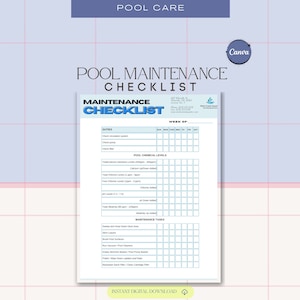 Pool Maintenance Checklist, Pool Maintenance Log, Pool Maintenance Schedule, Pool Maintenance Inspection, Pool Care Services Business, Canva