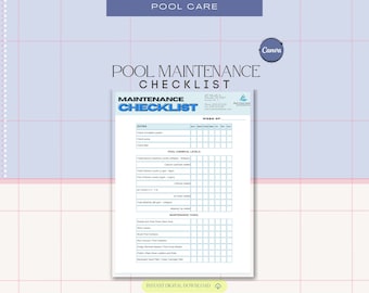 Lista de verificación de mantenimiento de piscinas, Registro de mantenimiento de piscinas, Programa de mantenimiento de piscinas, Inspección de mantenimiento de piscinas, Servicios de cuidado de piscinas, Canva