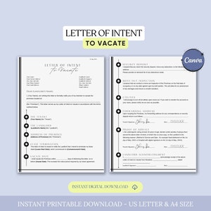 Plantilla de carta de intención de desalojar, aviso de desalojamiento, intención del inquilino de desalojar, rescisión del contrato de alquiler, aviso de desalojamiento, Canva
