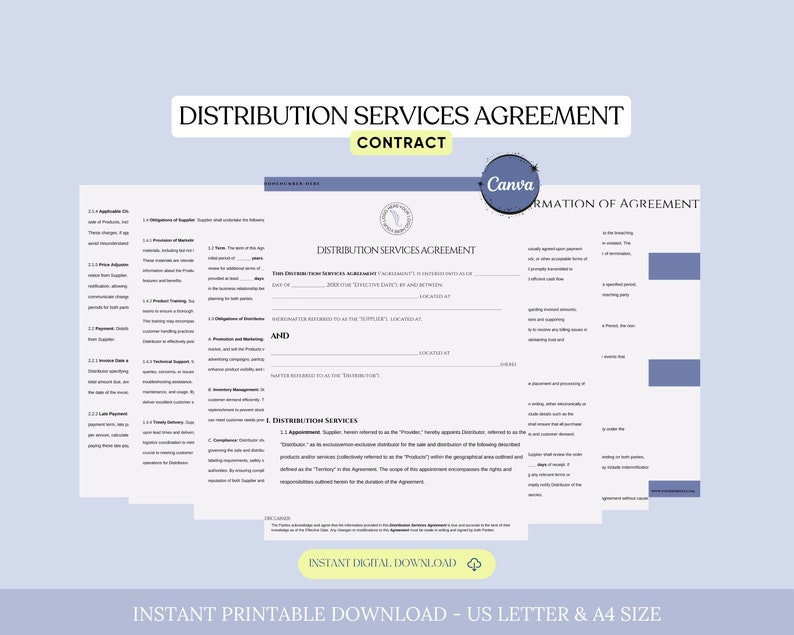 Distribution Agreement, Appointing Distributors, Sales and Distribution Agreement, Supplier and Distributor, Grant Distribution Rights,Canva image 1