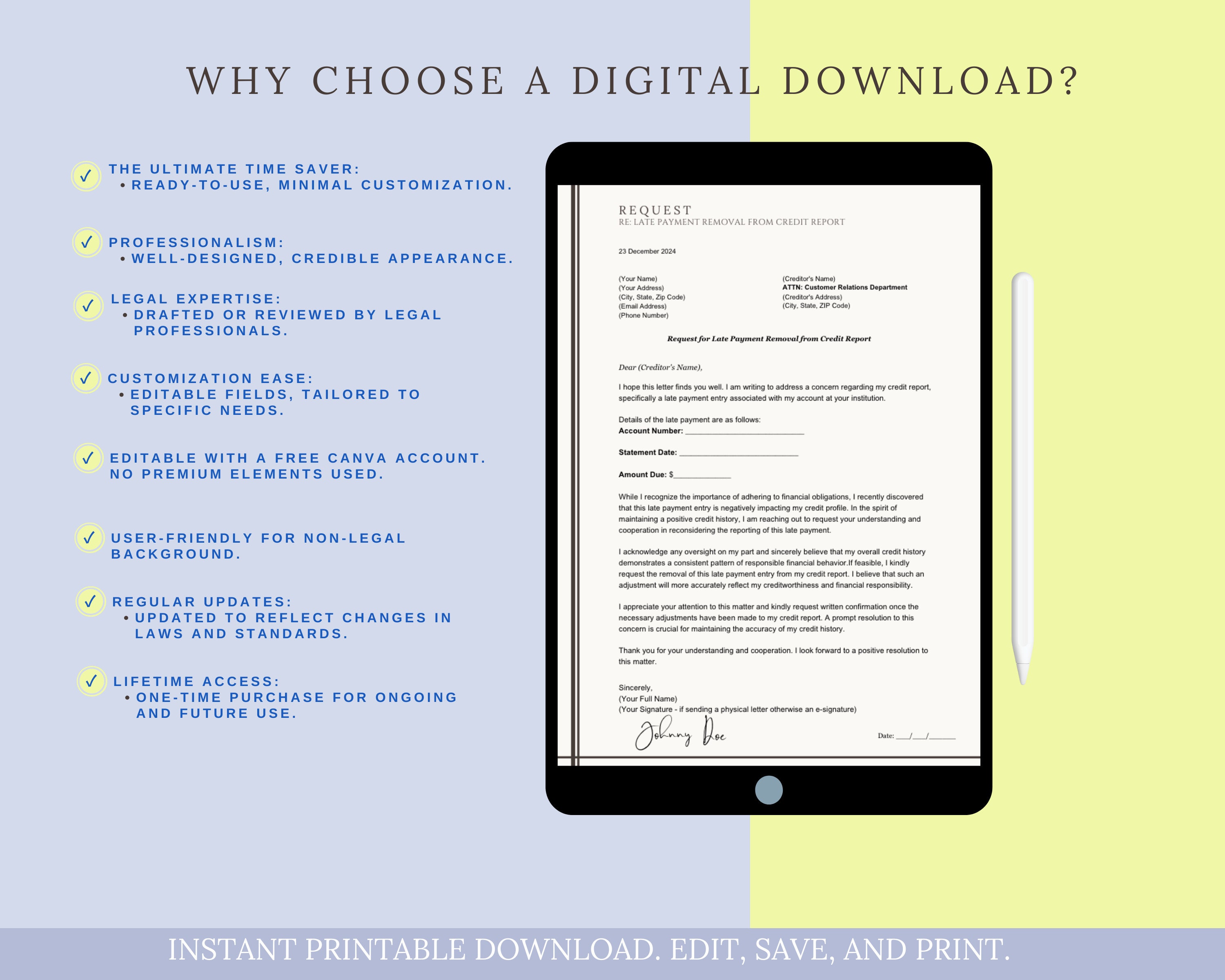 Request for Late Payment Removal From Credit Report Letter Template