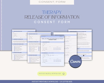 Release of Information (ROI) Consent Form Template for Private Practice Therapists, Counselors, Psychotherapists, Legal Forms Therapy Intake