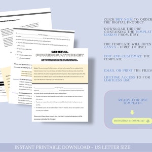 Pow Form General Power of Attorney Template, General POW, Unlimited POA, Full ...