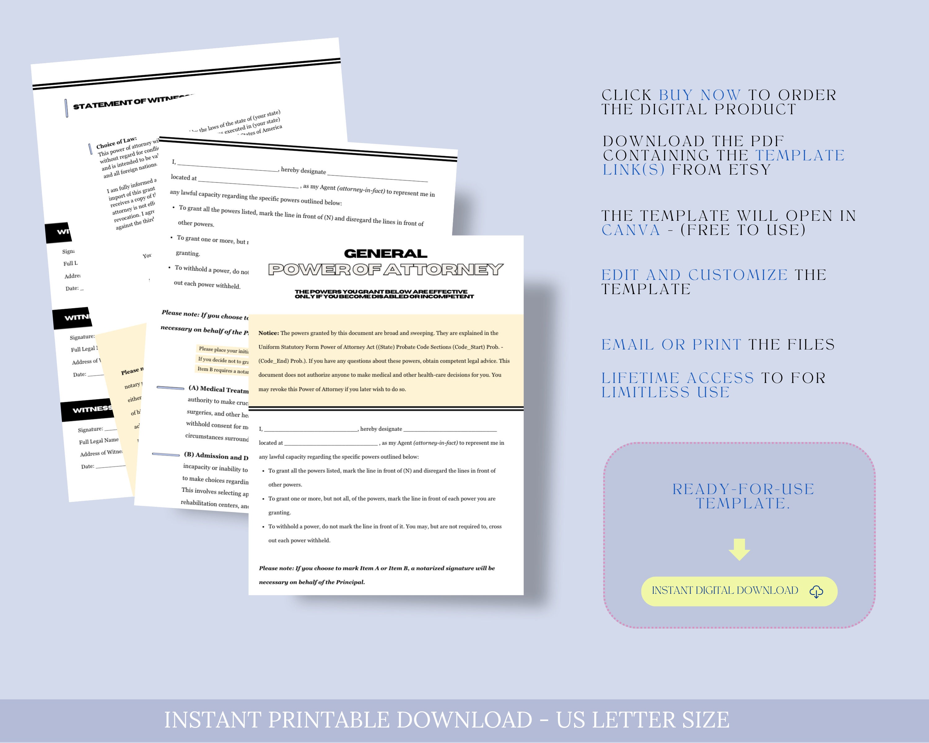 Pow Form General Power of Attorney Template, General POW, Unlimited POA, Full ...