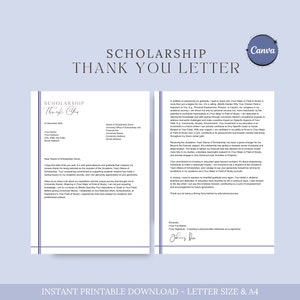 Plantilla de carta de agradecimiento de beca, carta de agradecimiento, agradecimiento de la universidad, plantilla de carta de agradecimiento, plantilla de Word, escuela de agradecimiento, Canva