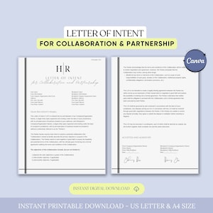 Modelo de Carta de Intenção Geral para Colaboração e Parceria, Carta de Intenção, Carta de Intenção (LOI), Carta de Intenção (LOI), Canva