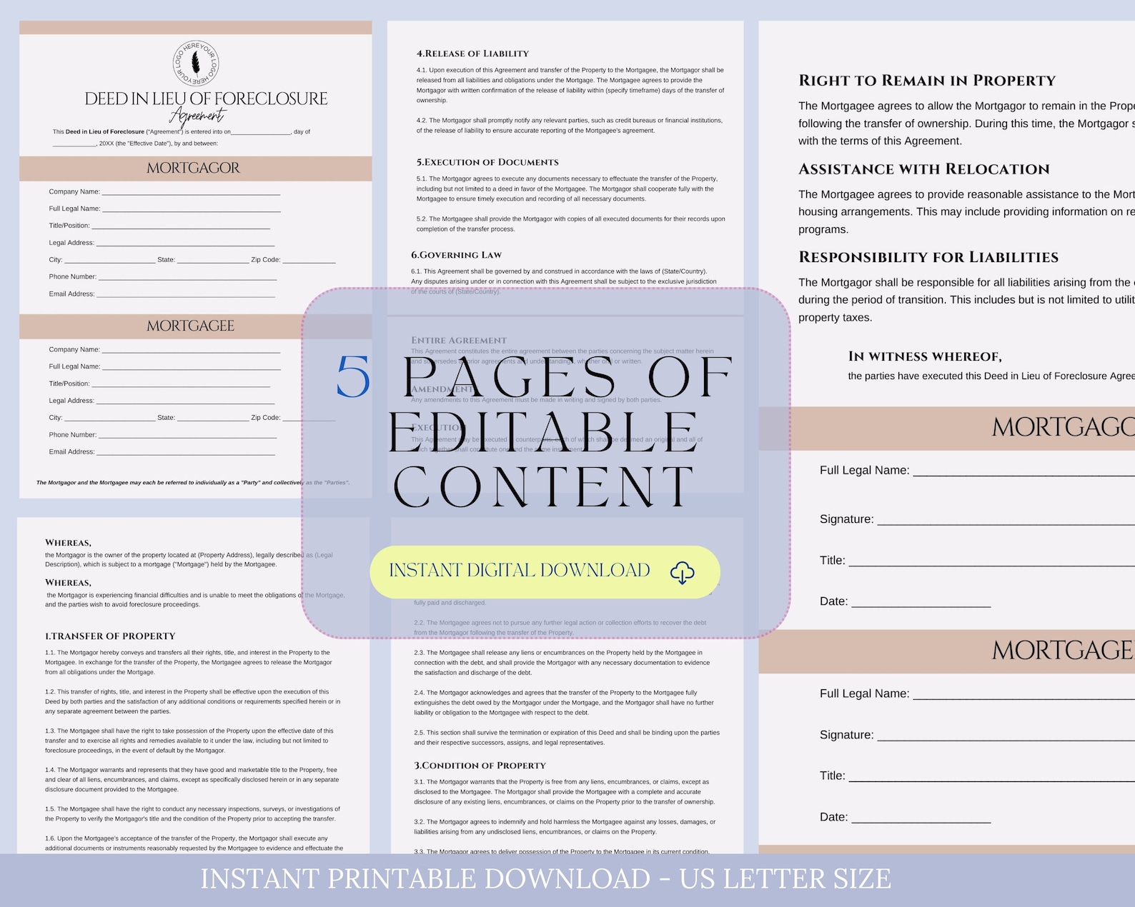 Deed in Lieu of Foreclosure Agreement, Foreclosure Avoidance Agreement