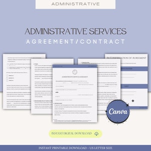 May include: A printable administrative services agreement contract template in US letter size. The document is divided into sections with headings such as "In Confirmation of Agreement" and "Administrative Services Agreement". The document is designed to be used by both service providers and clients.