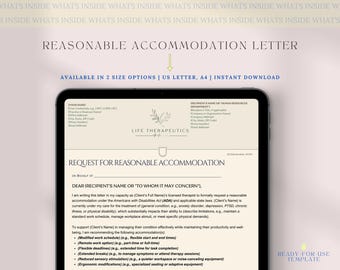 Reasonable Accommodation Letter for Therapy Office and Counselors, Reasonable Accommodation Letter, ADA Accommodation Approval Sample Letter