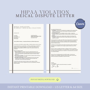 Incumplimiento de la HIPAA, plantilla de carta de cobro de facturas médicas, resolución de cobro de facturas médicas, carta de disputa de crédito, solución de disputa de HIPAA