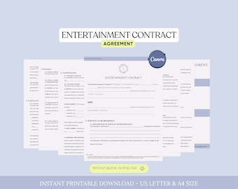 Entertainment Contract, Event Performance Agreement, Entertainment Contract Template, Artist Performance Agreement,For Entertainers & Agents
