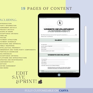 Editable Web Development Contract Template, Freelance Website Developer Agreement, Web Design Intake Form, Website Developer Invoice image 2