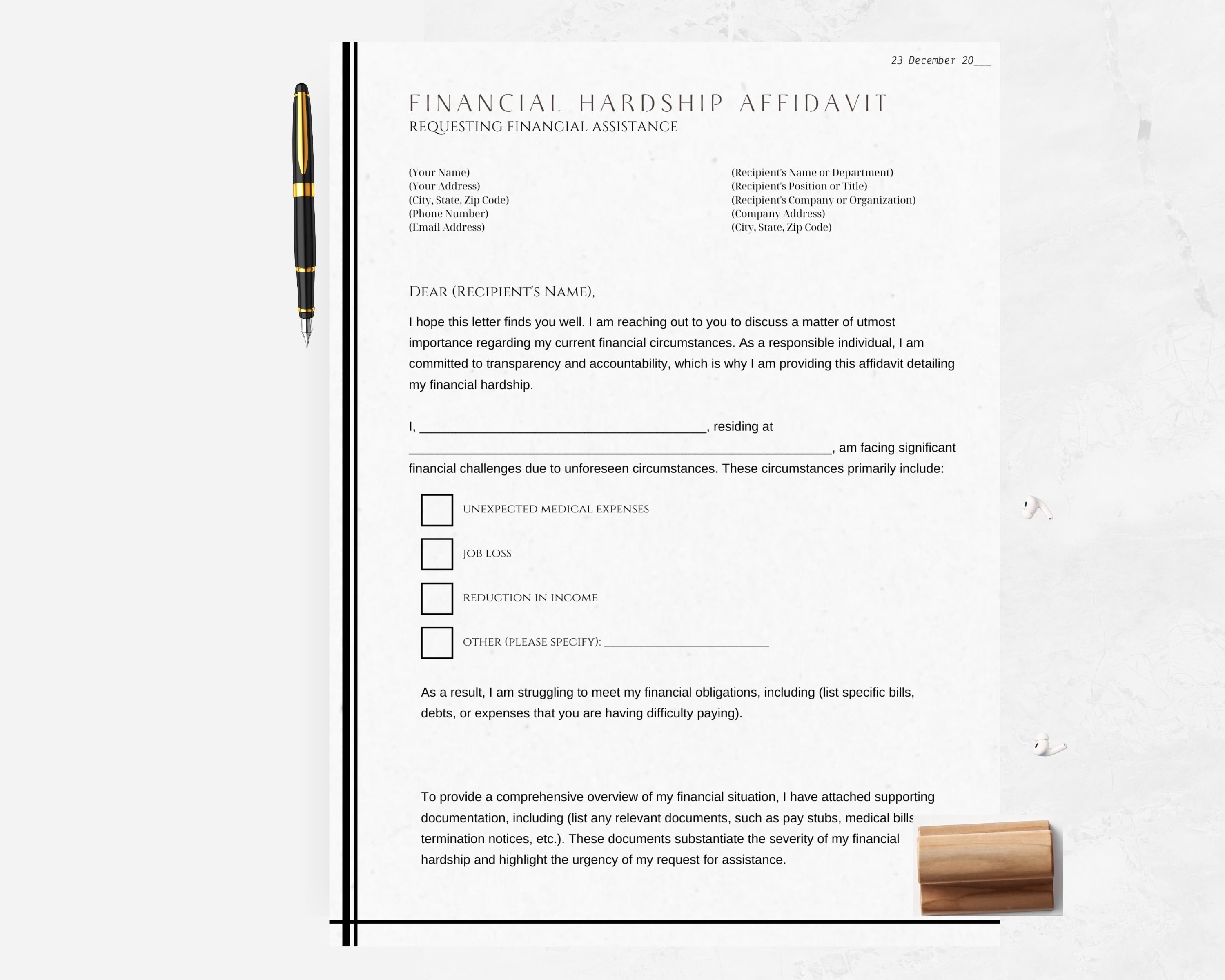 Financial Hardship Affidavit Letter,mortgage Debt Relief, Mortgage ...