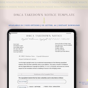DMCA Takedown Notice Template, Copyright Infringement Letter, Cease and Desist Template, Digital Download, Legal Form, Copyright Protection