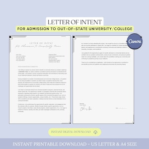 Plantilla de carta de intención de admisión a una universidad o colegio fuera del estado, carta de admisión a la universidad, carta de ingreso a la universidad, Canva