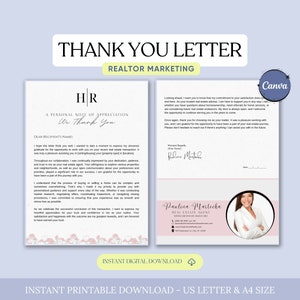 Plantilla de carta de agradecimiento de marketing de agentes inmobiliarios, prospección de referencias, agradecimiento de casa vendida, folleto de agentes inmobiliarios, carta de recomendación de nuevos agentes inmobiliarios, Canva